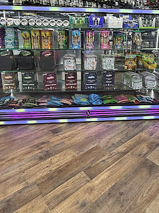Shelves inside a lit display case